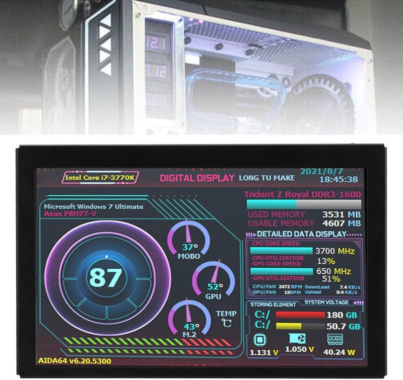 Dilwe 5 inch IPS USB Mini Screen, AIDA64 PC CPU HDD Data Monitor for Aida64 PC CPU Monitor GPU Fan Speed Computer Temperature Memory Sub Display, Visual Theme Editor(5.0inch B) - Image 4